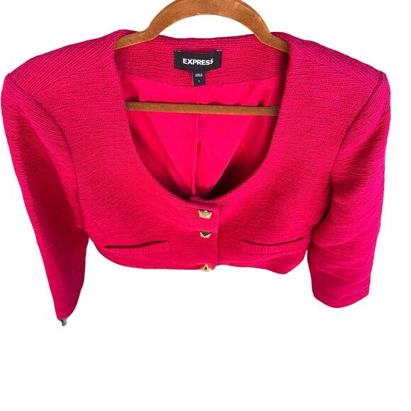 Express Jackets & Blazers - Express Hot Pink Textured Cropped Blazer Jacket Size L